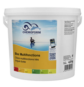 Chlore lent multi-fonctions galet de 600 gr seau de 4,8 kg